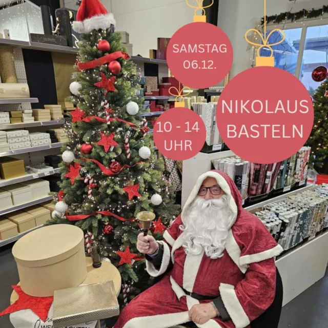 Bald ist Nikolaus.🎄🎅
Am 06. Dezember von 10.00 bis 14.00 Uhr stanzen, schneiden und kleben wir mit euch Wichtel, Rentiere, Sterne oder Nikolausstiefel. 
Kommt mit euren Eltern vorbei und bastelt fröhlich mit. 
Der Nikolaus freut sich schon auf euch. 🎄🎅