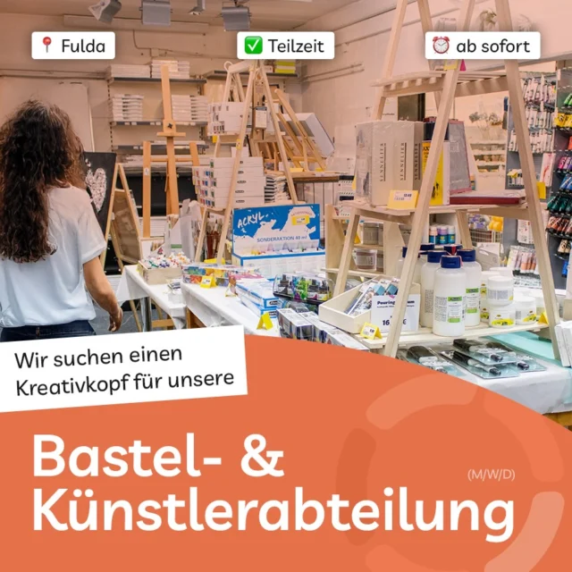🎨 Zeit für Kreativität im Berufsleben? Finde jetzt deinen neuen Job als Kreativkopf in unserer
Bastel- & Künstlerabteilung (m/w/d) in Teilzeit - schnell,
unkompliziert und direkt in deiner Nähe!
📍 Fulda
✅ Dein Profil:
Farb- und Stilsicherheit; Kreativität im Bereich DIY;
Freude am Umgang mit Kunden; Teamfähigkeit
🌟 Deine Vorteile:
Ein interessantes und kreatives Betätigungsfeld; Ein
angenehmes Umfeld mit professionellen & netten
Kollegen; Einen sicheren und abwechslungs-
reichen Arbeitsplatz; Ein gesundes Unternehmen mit
Zukunft
🙋🏻‍♀️ Deine Ansprechpartnerin: Sylvia Hau
➡️ Bewirb dich direkt per E-Mail unter: jobs@dsbo.de
#dsbo #dsbofulda #fulda #jobsfulda #jobsinfulda #basteln #malen #bastelabteilung #künstlerabteilung #künstler #kunst #art #jobs #diy #diyideas #team #joinus #join #bewirbdich #jetztbewerben #teilzeit