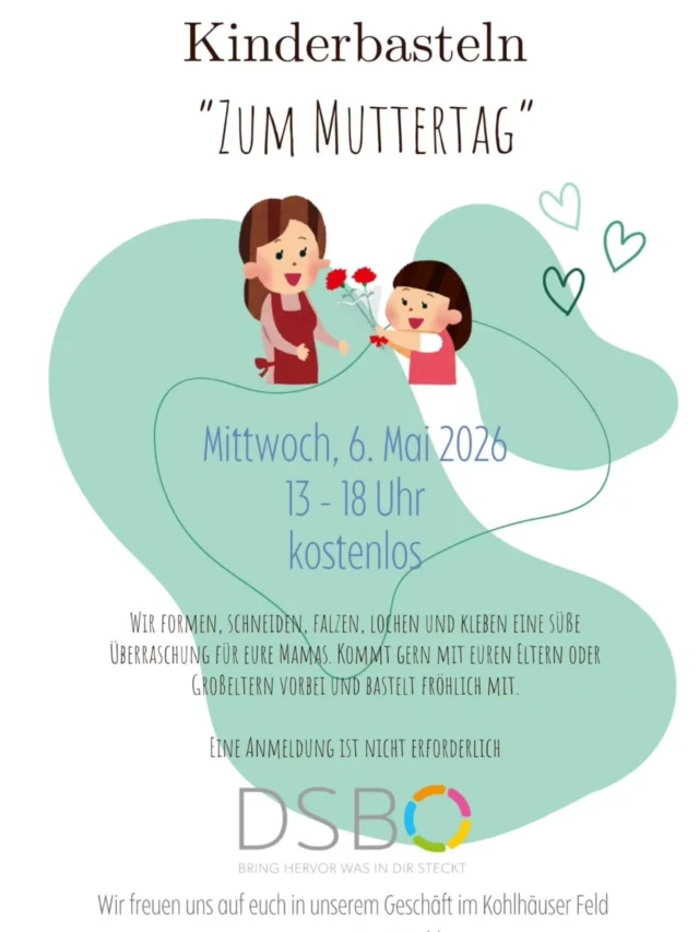 Am 6. Mai wird gebastelt – mit ganz viel Liebe für Mama 💖✂️
Kleine Hände, große Herzen und kreative Ideen machen diesen Muttertag ganz besonders 🌸
Selbstgemacht ist eben immer am schönsten!
#Muttertag #Muttertagsgeschenk #DIYLiebe #BastelnMitKindern